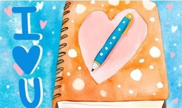 I Luv You notebook with heart and pen