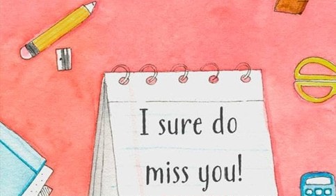 Notepad on coral background — I sure do miss you!
